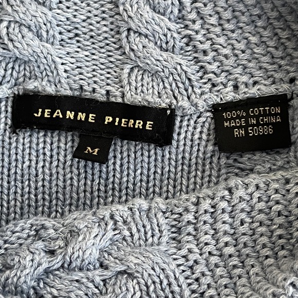 Jeanne Pierre Fisherman Cable Knit Mock Neck Sweater Tunic Medium Peplem Hem - Picture 3 of 7